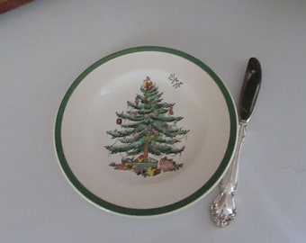 Spode Small Bread & Butter Plate- Christmas Tree Pattern –Christmas Tree with Santa Topper- S3324-J - Vintage Spode Christmas China –England