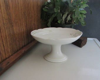 Gray and Red Asian Floral Cake Stand - Porcelain Pedestal Cake Plate with Flower Sprays and Geometric Diamond Design - Vintage Serving Piece