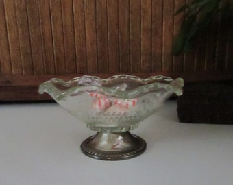 Sterling Silver &Crystal Candy Dish –Sterling Pedestal with Ruffled Scalloped Glass Dish -Duchin Creation –Vintage Home Décor Serving Piece