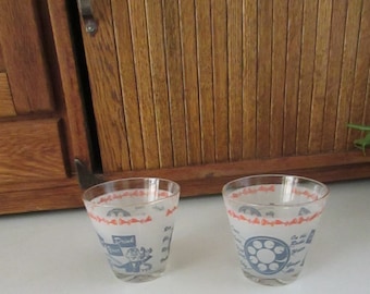 Dial Your Drink Glasses – Rotary Phone Dial & Bartender on Frosted Glass – Set of 2 On the Rocks Glasses – Whimsical Vintage Barware