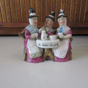 The Welsh Tea Party Fairing Figurine Vase/ Planter - ca. 1940 Bisque Porcelain - Made in Germany