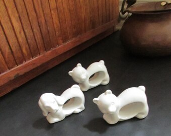3 Animal Napkin Rings – Bears & Dog - Antique White Porcelain Napkin Holders – Vintage Table Décor - Action Industries Inc. - Made in Japan