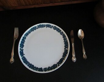 Evening Song Dinner Plate – Large Blue Flower Plate – Blue Floral Pattern - 1970s Vintage Centura Corning Dinnerware
