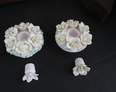 Flower Basket Candle Holders for Taper Candles with Removable Flower Plugs Vintage Taper Candleholders - Antique Porcelain