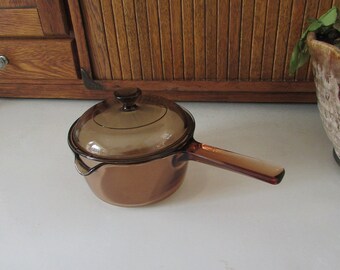 Vintage Pots Pans Etsy - 1 litre quart corning amber visions sauce pot with spout brown amber pyrex glass covered pan usa made vintage corning visions cookware