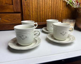 Pfaltzgraff Heirloom Cup & Saucer Set - Set of 4 - White and Gray