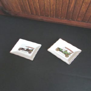 Antique Cars Porcelain Dresser or Soap Dish – Set of 2 – Franklin Car 1906 & Rolls Royce 1904 - Vintage Portland Pottery – Made in England