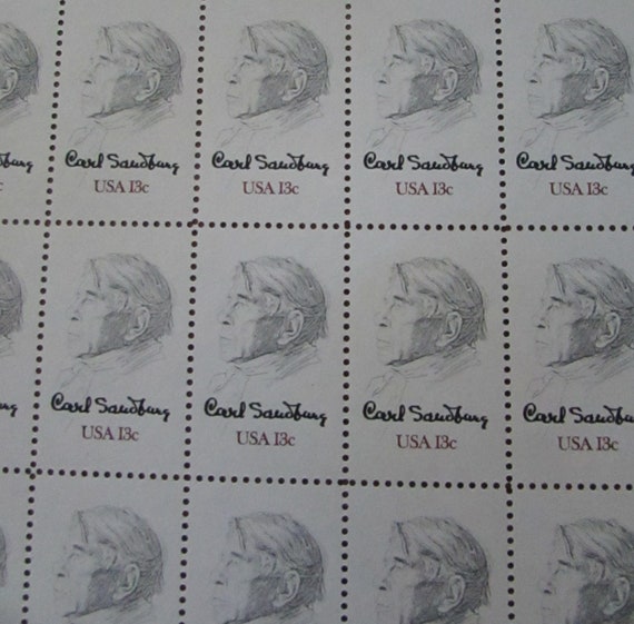 1978 Carl Sandburg Stamps 13 Cent Vintage Us Postage Stamps Sheet Of 50 Original Unused Postage Stamps
