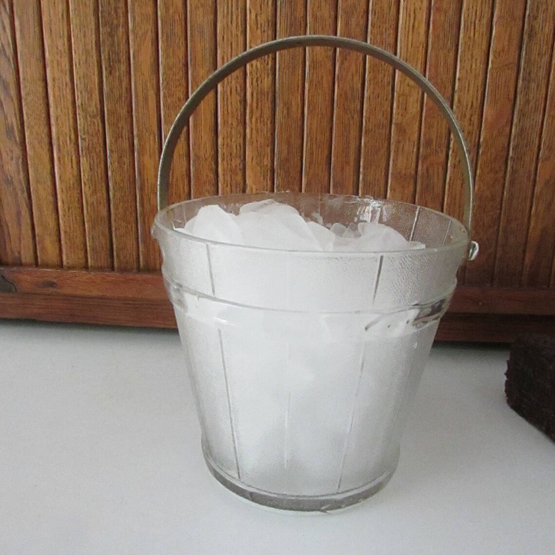 Vintage Glass Pail Ice Bucket With Hammered Metal Bale Handle Etsy