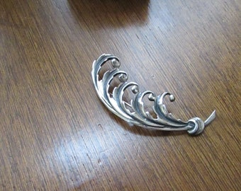 Large Plume Brooch – Sterling Silver Feather Pin – Vintage 925 Statement Jewelry