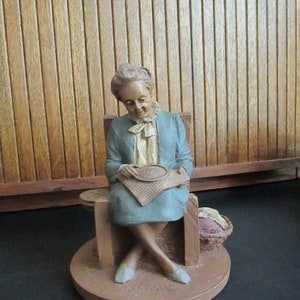 Grandma in Chair with Embroidery Figurine Rebecca Tom Clark Sculpture Thomas Clark Retired Collectible Figurine Cairn Studio image 3