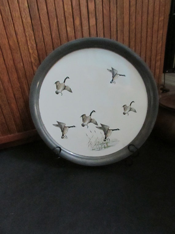 Geese Tray Tile Geese in Flight Over Marsh Pewter Framed Etsy