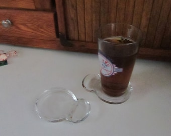 Glass Coaster with Attached Ashtray – Sip & Smoke Round Coasters – Set of 2 Coasters – Vintage Barware Tobacciana