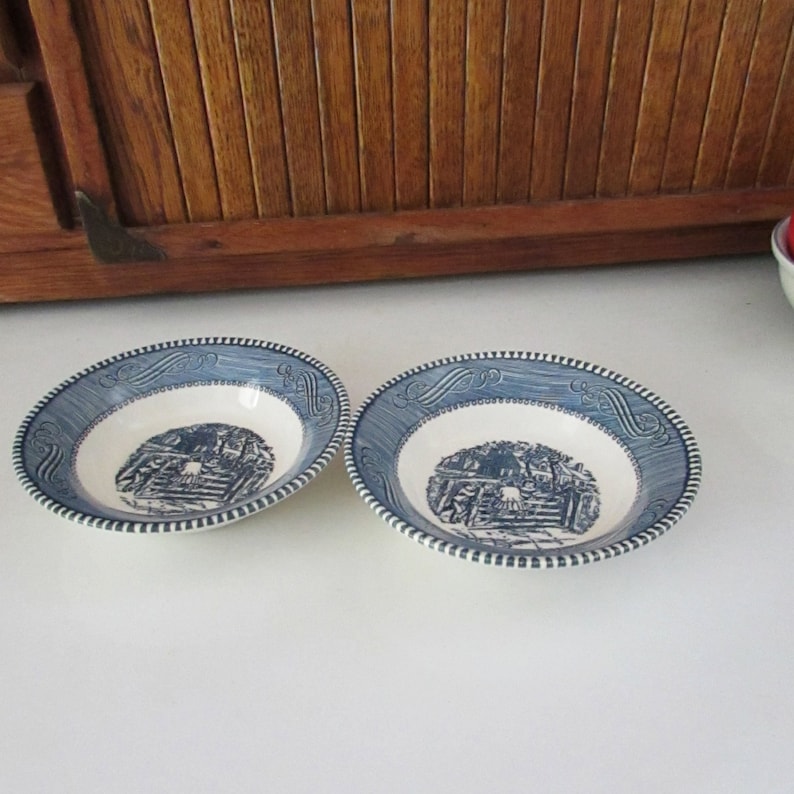Set of 2 Dessert Berry Bowls Vintage Dinnerware Set by Royal China Co Blue /& White Dishes Currier and Ives Berry Bowls \u2013 Old Farm Gate