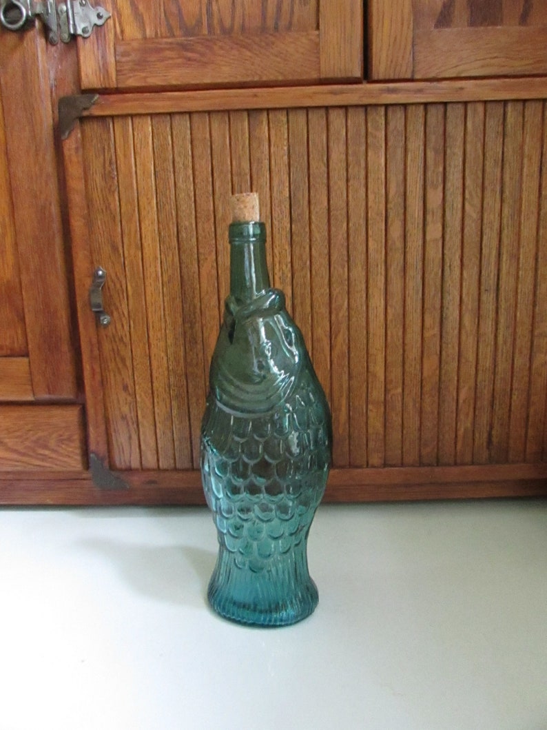 Large Blue Fish Bottle Vintage Blue Glass Tall Figural Fish Etsy