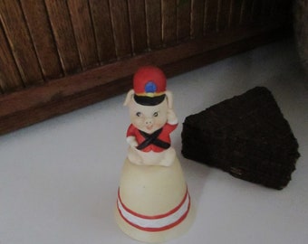 Toy Soldier Pig Christmas Bell – Saluting Little Piggy Soldier Ceramic Bell – Vintage Christmas Decoration