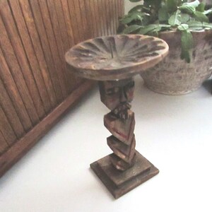 Primitive Wood Candleholder – Handcarved Native Rustic Candle Holder - Vintage Pedestal Votive Candle Holder