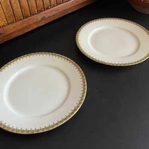 Green and Pink Bordered Limoges Salad Plates – Set of 2 Small Discontinued William Guerin & Co Limoges Plates -Elegant Vintage China