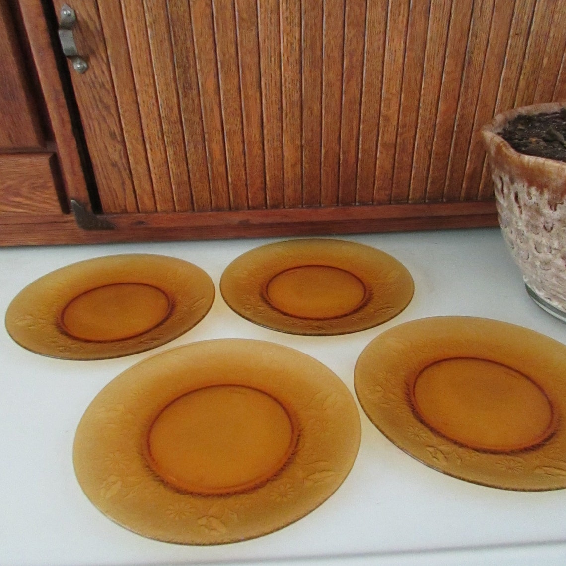 Small Floral Amber Plates amber Glass Dessert Plates set of Etsy