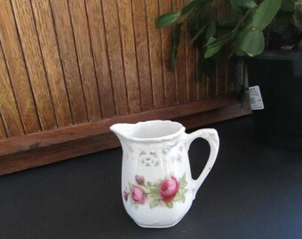 Embossed Pink Roses Porcelain Cream Pitcher – Made in Germany – Vintage German Porcelain