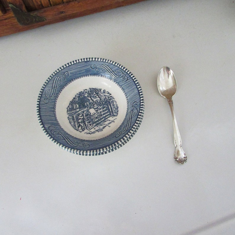 Set of 2 Dessert Berry Bowls Vintage Dinnerware Set by Royal China Co Blue /& White Dishes Currier and Ives Berry Bowls \u2013 Old Farm Gate