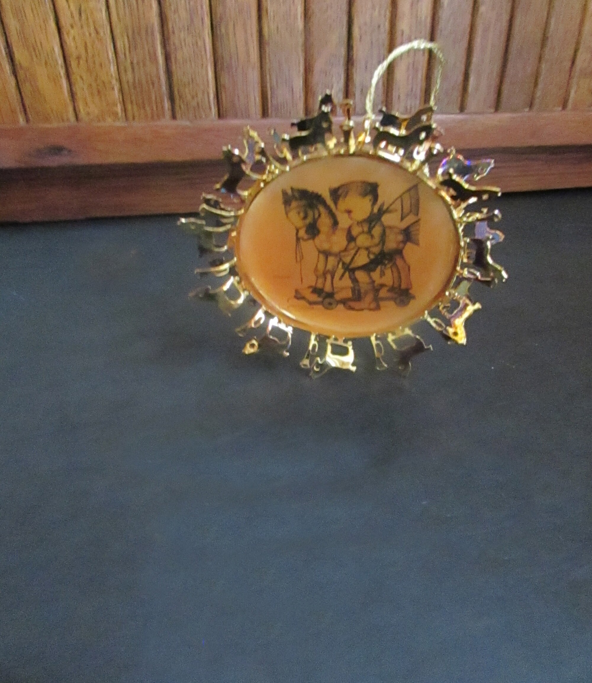 Prayer Before Battle Hummel Ornament – Boy With Hobby Horse Praying - 24K Gold Filigree Frame – Vintage Hummel Christmas Ornament Collection