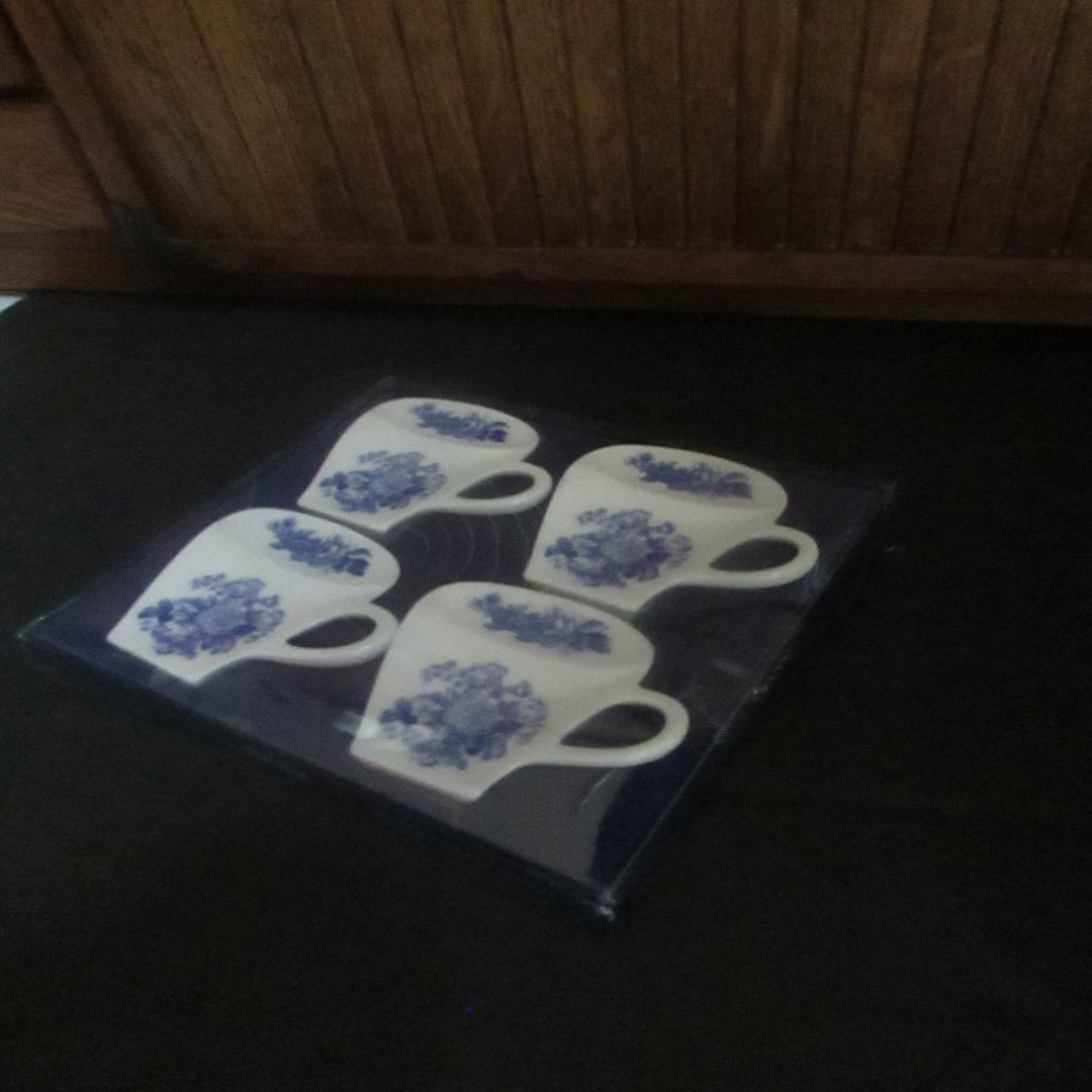 Spode Tea Cup Tea Bag Coasters Boxed Set of 4 Rests Blue Roses Blue