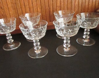Olive & Cross Champagne Glass – Set of 6 Glasses with Round Wafer Stem – Tall Sherbet/ Dessert Cups – Vintage Stemware