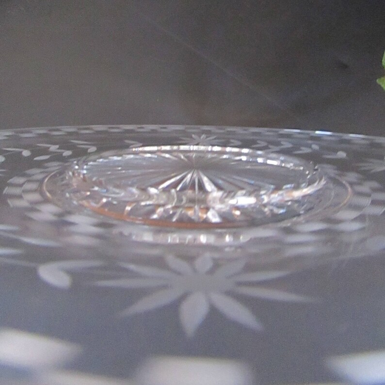 Flower Etched Glass Serving Plate Clear Glass Raised Etsy