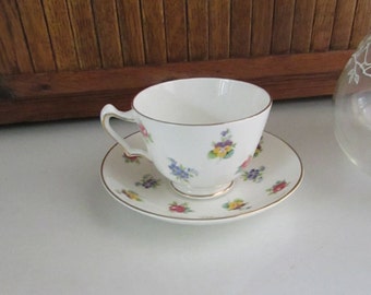 Floral Bouquet Smooth Tea Cup and Saucer – English Bone China by Crown Staffordshire – Vintage Discontinued China Pattern – Made in England