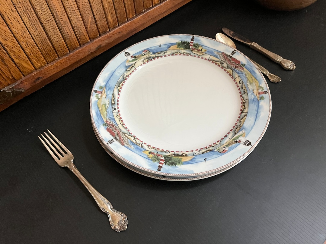 Signals Lighthouse Dinner Plates Lighthouse Scene Border Set of 2 10 5/