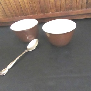 Brown Custard Cups – Set of 2 Brown Hall  352 Ramekins – Brown and White Small Brown Bowls – Vintage Hall Pottery Dinnerware, Made in USA