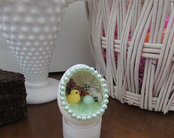 Happy Easter Bunny & Baby Chick Diorama Egg Ornament - Handmade Easter Scene Egg Art Easter Decoration - Whimsical Easter Decor