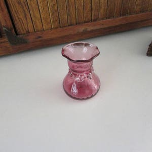 Vintage Ruffled Cranberry Vase – Short, Swirled Cranberry Red Glass with Clear Glass Ruffle