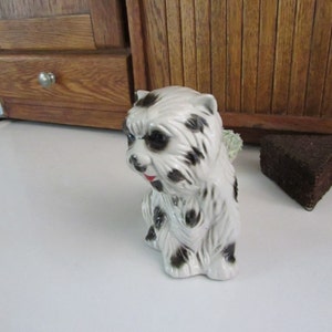 Shaggy Black & White Yorkie Figurine – Large Yorkshire Terrier Ceramic Dog Statue – Made in Brazil – Vintage Ceramics
