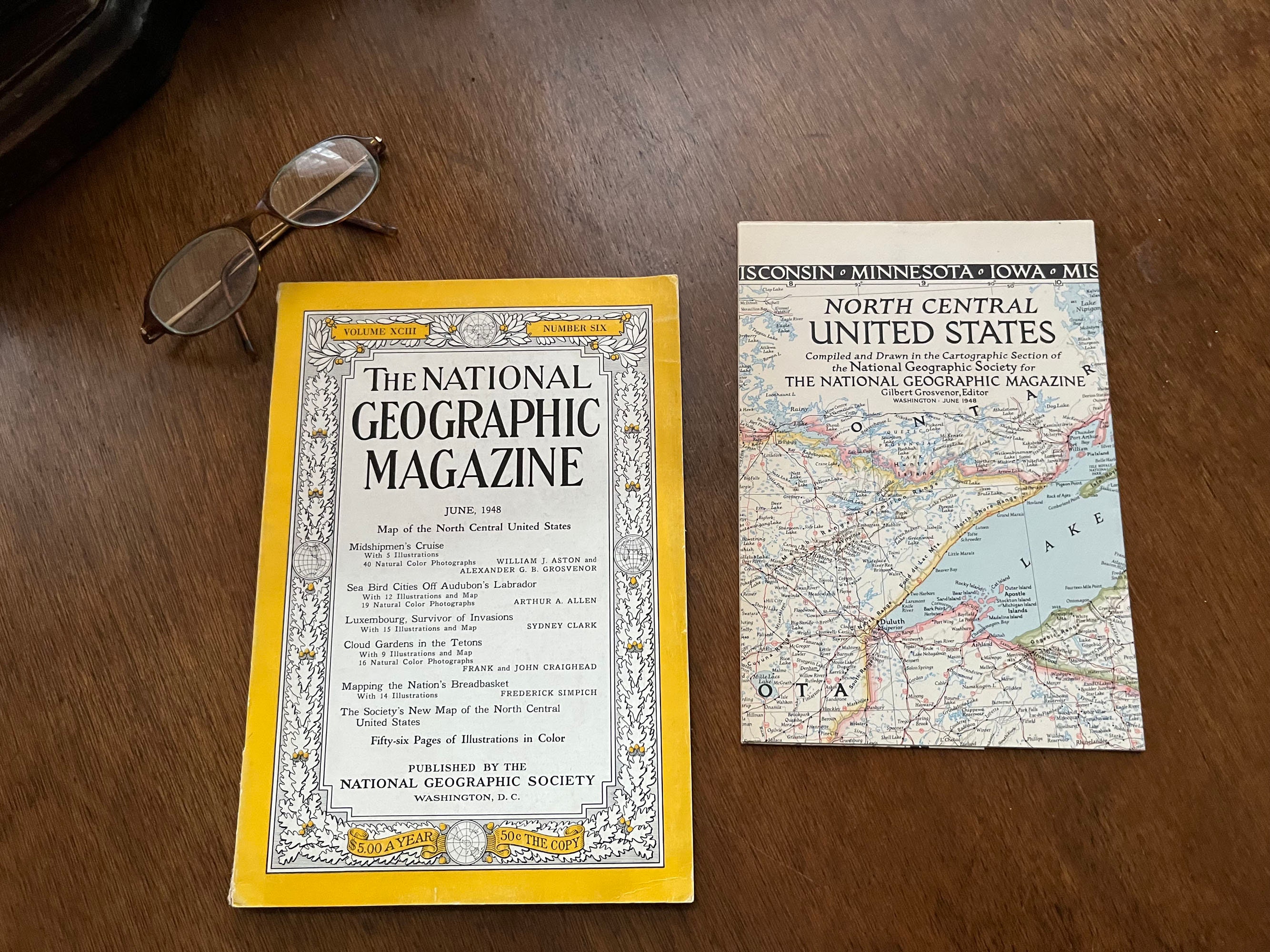 June 1948 National Geographic Magazine &map of North Central