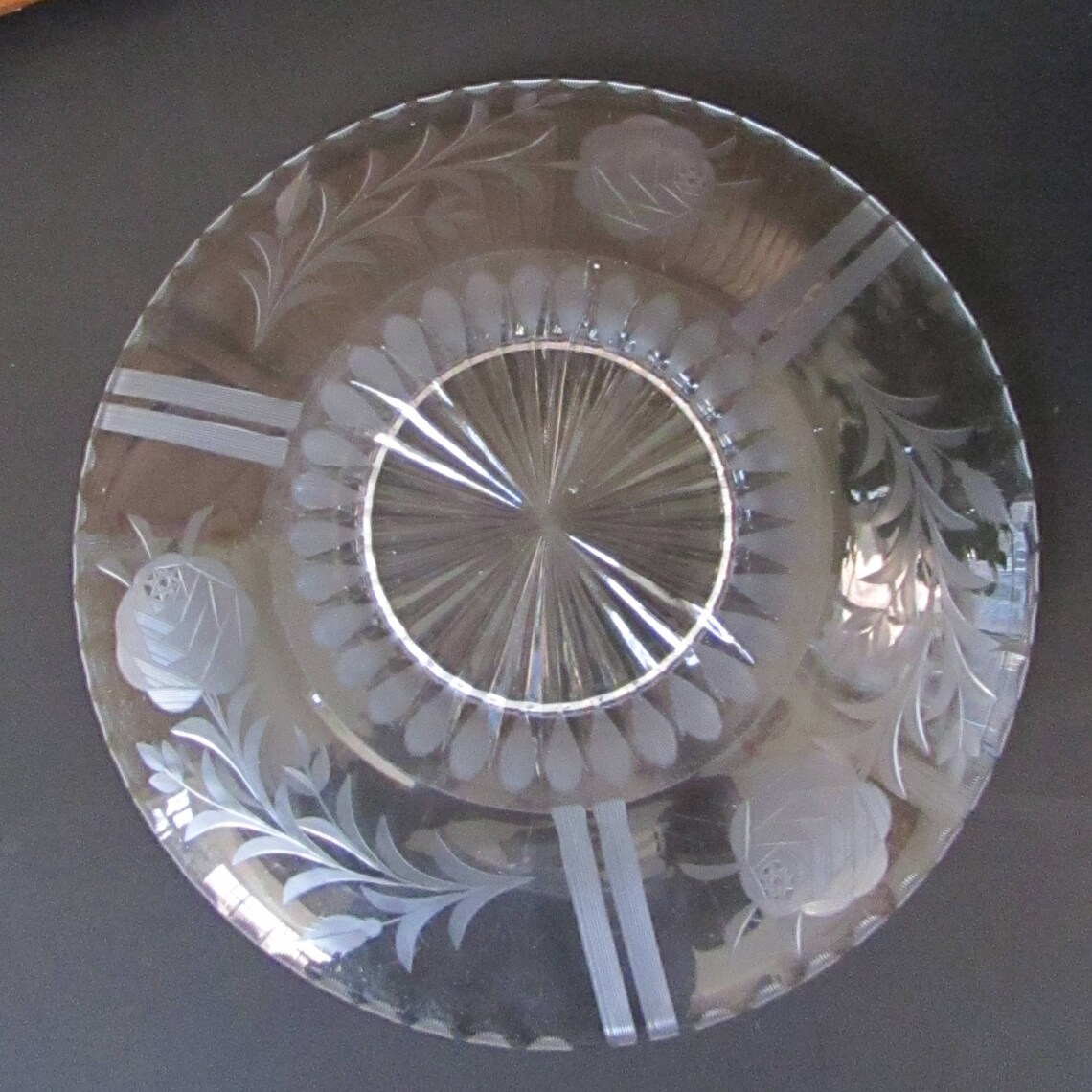 Etched Roses Glass Serving Plate Vintage Glass Hostess Etsy