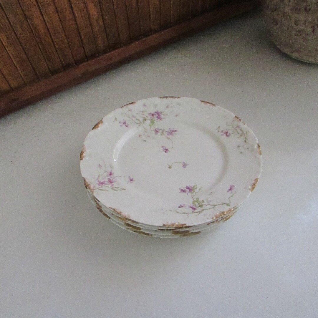 Haviland Limoges Luncheon Plates Purple Violet Flowers Embossed