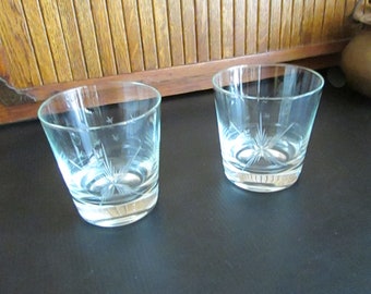 Star 12 Ounce Old Fashioned On the Rocks Glasses – Set of 2 Glasses – Vintage Lowball Cut Glass Barware