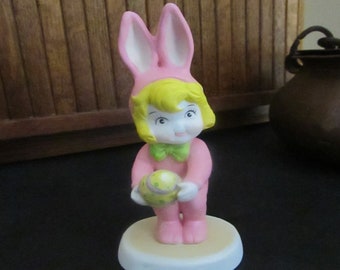 Easter Bunny Campbell’s Soup Girl – Kid in Pink Bunny Outfit Holding Easter Egg – Vintage Easter Advertising Figurine