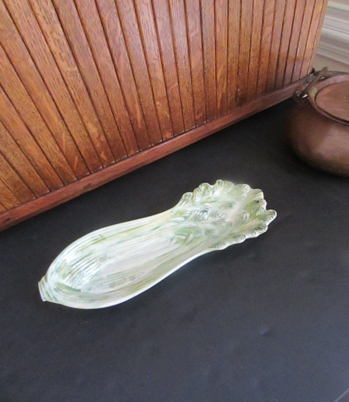 Celery Dish Figural Ceramic Serving Dish Green & White Etsy