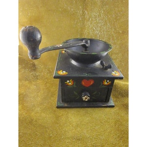 Vintage Hand Painted Folk Art Mechanical Coffee Grinder