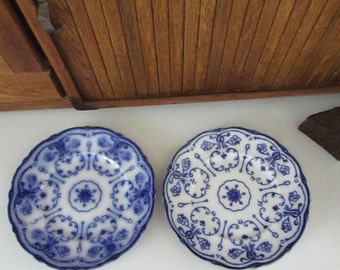 Flow Blue Conway Antique Dinner Plate by New Wharf Pottery- Blue and White China- Blue Scrolls & Flowers, Embossed Garland and Floral Design