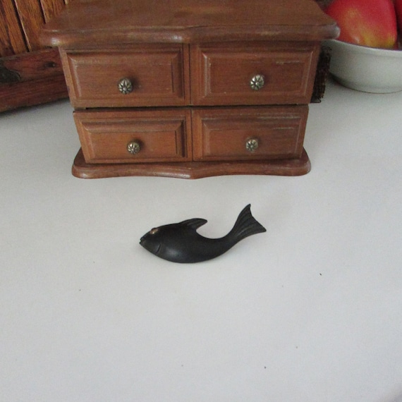 Carved Wood Black Fish Pin – Made in Sweden – Vin… - image 1