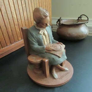 Grandma in Chair with Embroidery Figurine Rebecca Tom Clark Sculpture Thomas Clark Retired Collectible Figurine Cairn Studio image 4