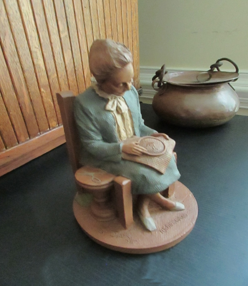 Grandma in Chair with Embroidery Figurine Rebecca Tom Clark Sculpture Thomas Clark Retired Collectible Figurine Cairn Studio image 4