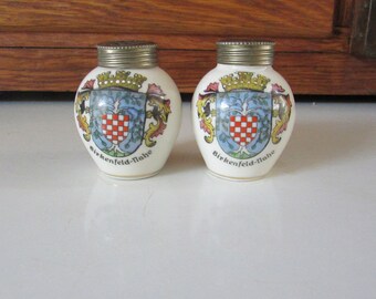 Birkenfeld-Nahe Souvenir Porcelain Salt & Pepper Shakers – Handausgemalt – Made in Bavaria - Vintage Germany Souvenir