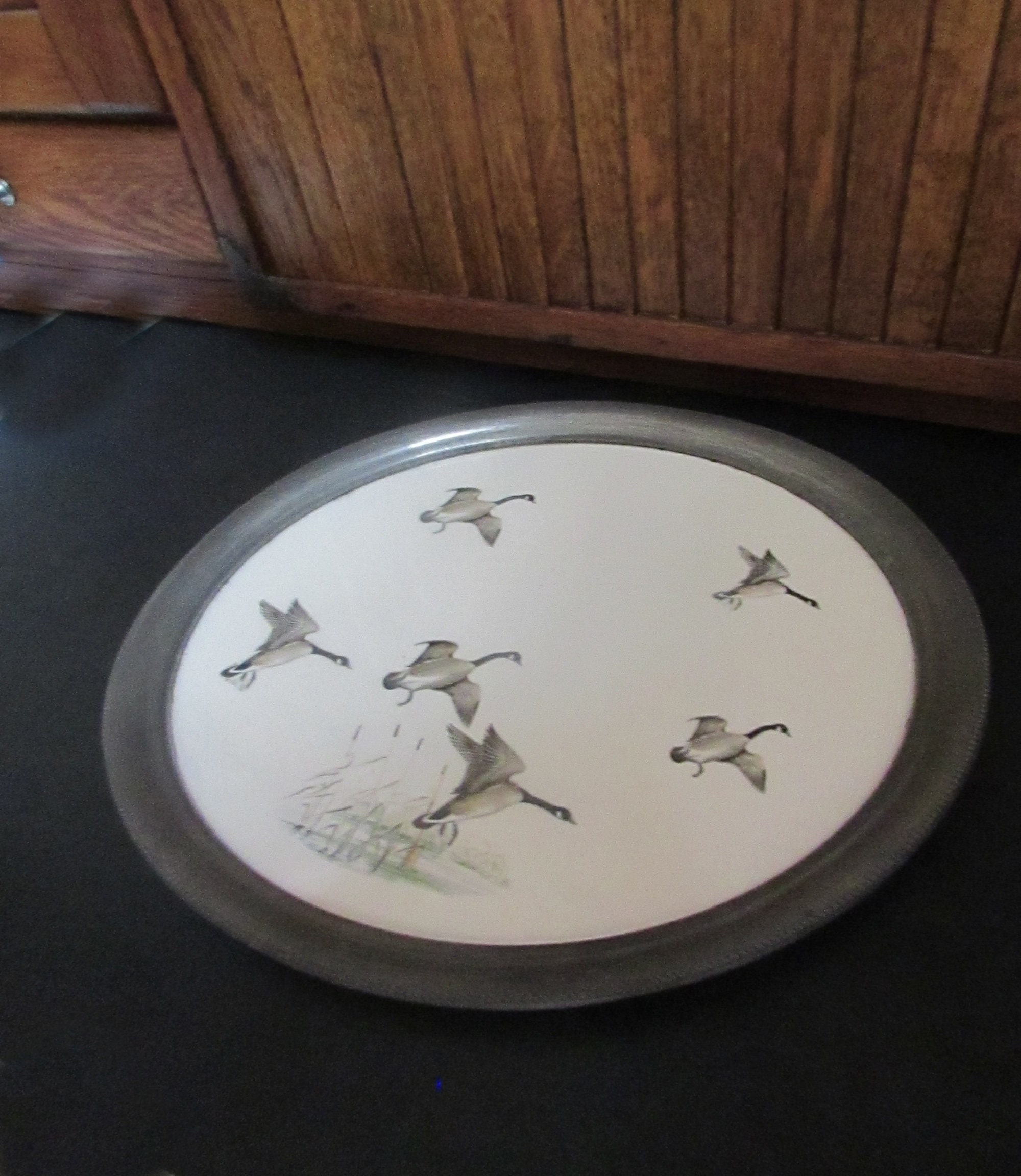 Geese Tray Tile Geese in Flight Over Marsh Pewter Framed Etsy