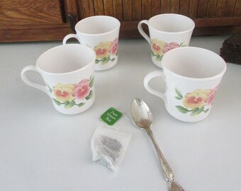 Summer Blush Corningware Mugs – Corning Pansy Mugs – Set of 4  Mugs - Pink, Yellow, Blue Pansy Flower Corelle Mugs – Vintage Corning Ware