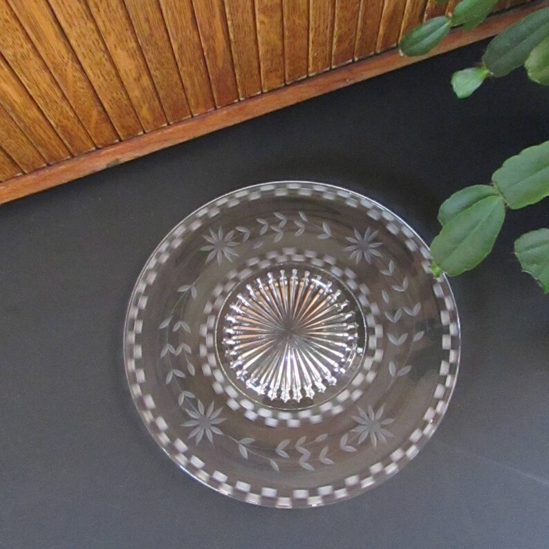 Flower Etched Glass Serving Plate Clear Glass Raised Etsy